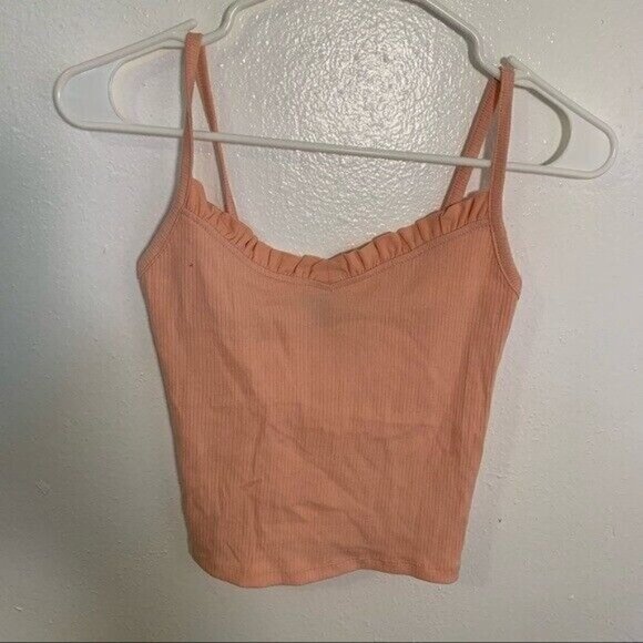 Forever 21 Basic Ruffled Cami Tank Top Peach Orange Ribbed - Picture 2 of 8